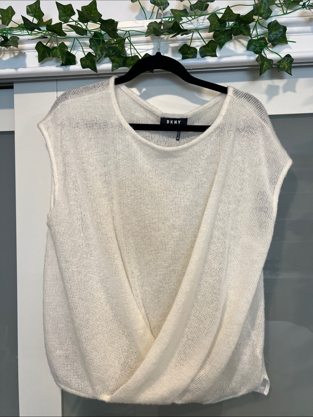 DKNY Ivory Sleeveless Draped Knit Top